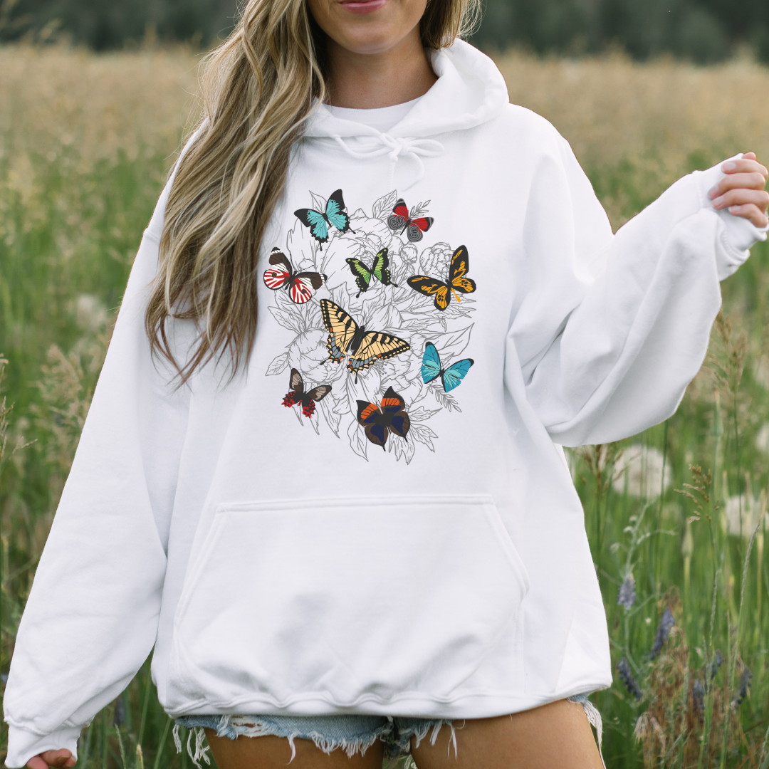 Vintage Butterfly Hoodie White Pullover Hoodie worthylovedforgiven