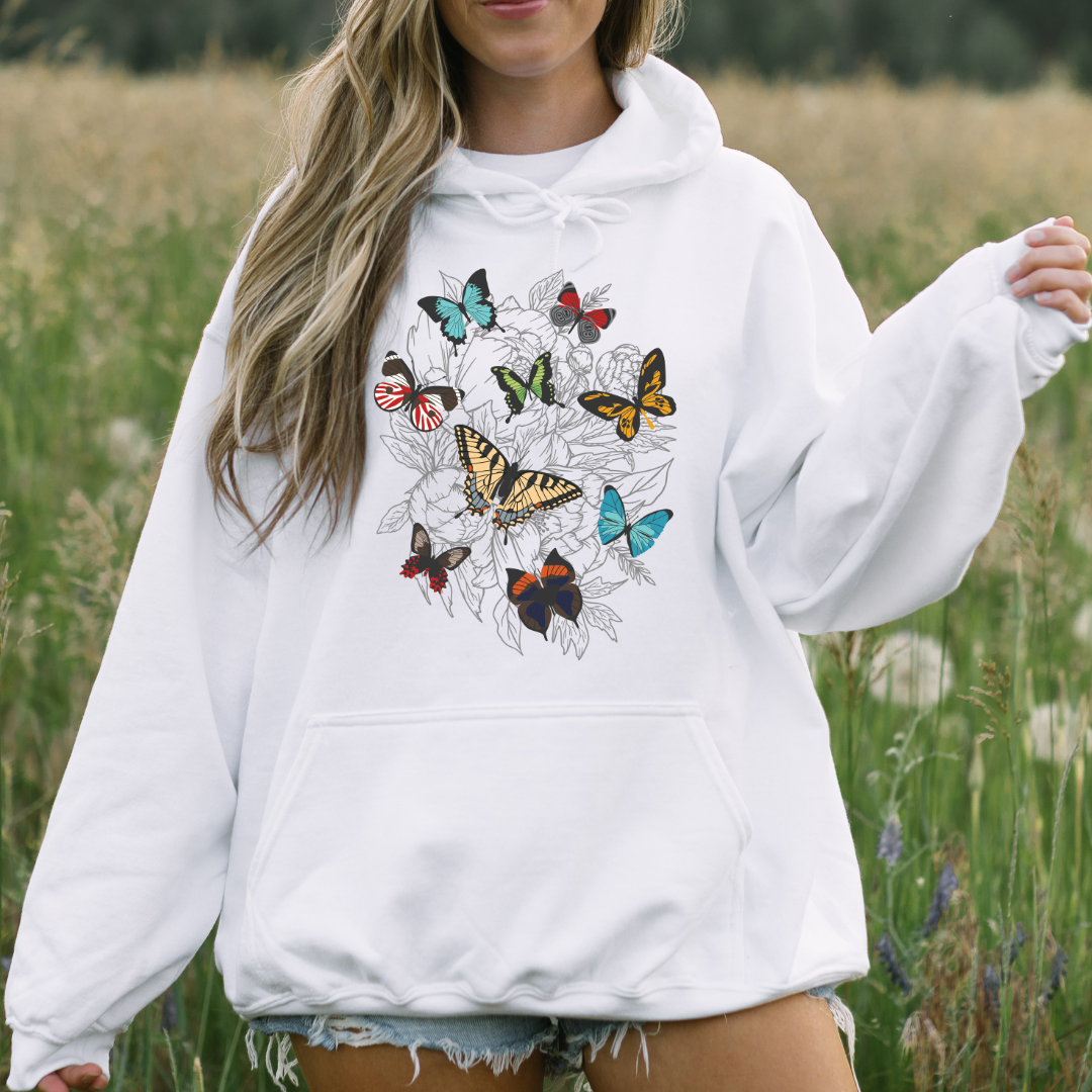 Vintage Butterfly Hoodie | White Pullover Hoodie | worthylovedforgiven