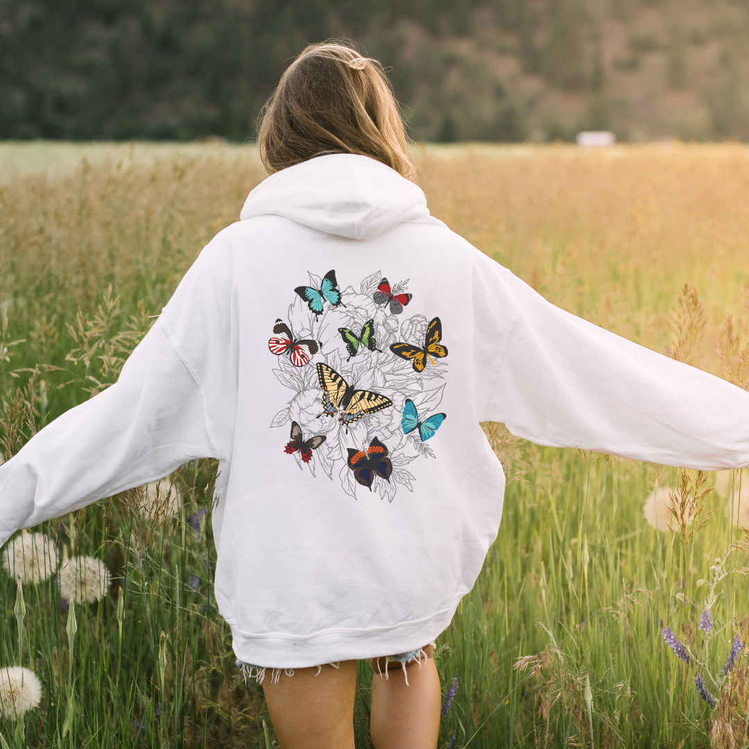 Vintage Butterfly Hoodie | White Pullover Hoodie | worthylovedforgiven