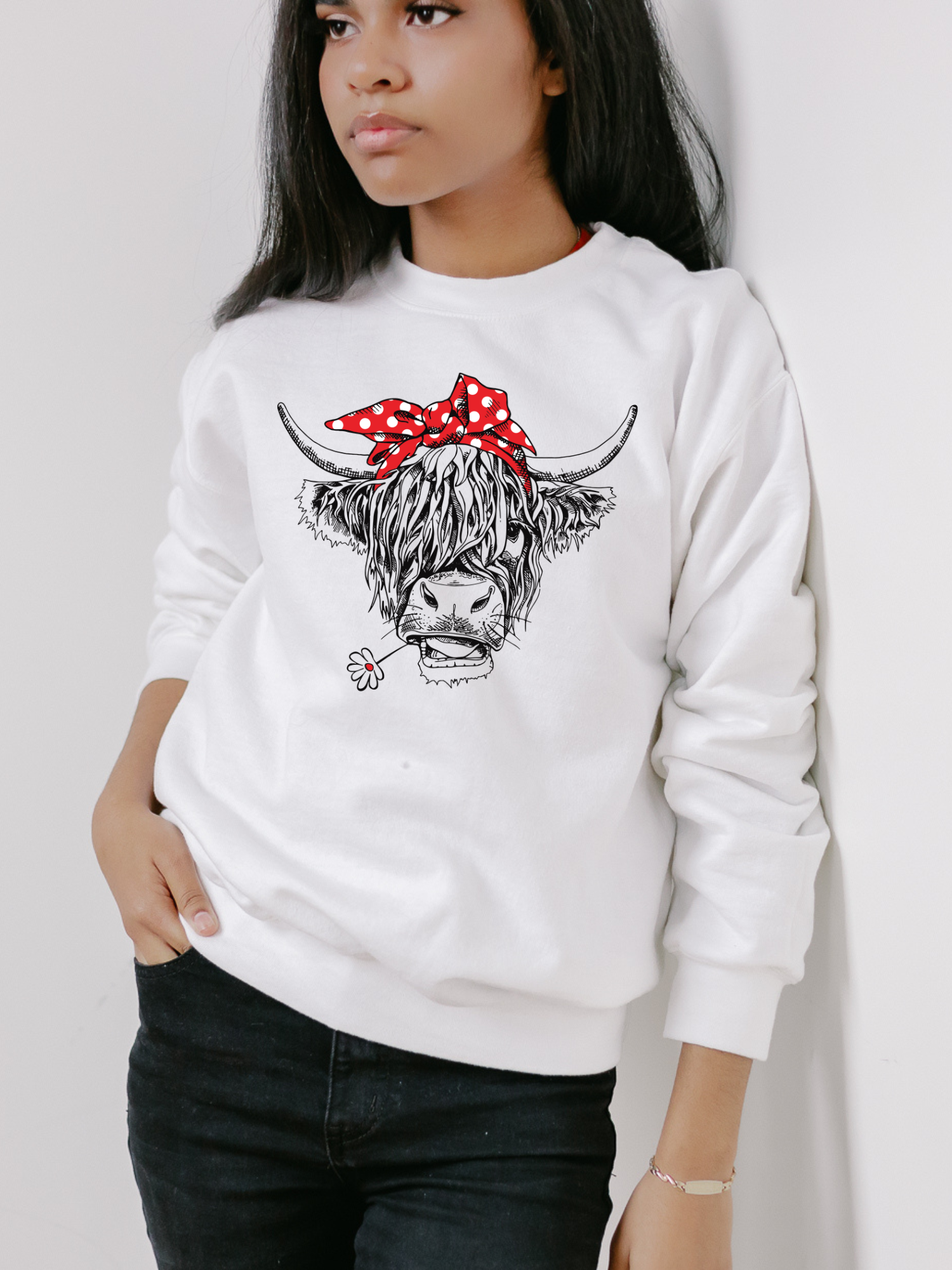 Red Bow Cow Sweatshirt | Bow Cow Sweatshirt | worthylovedforgiven