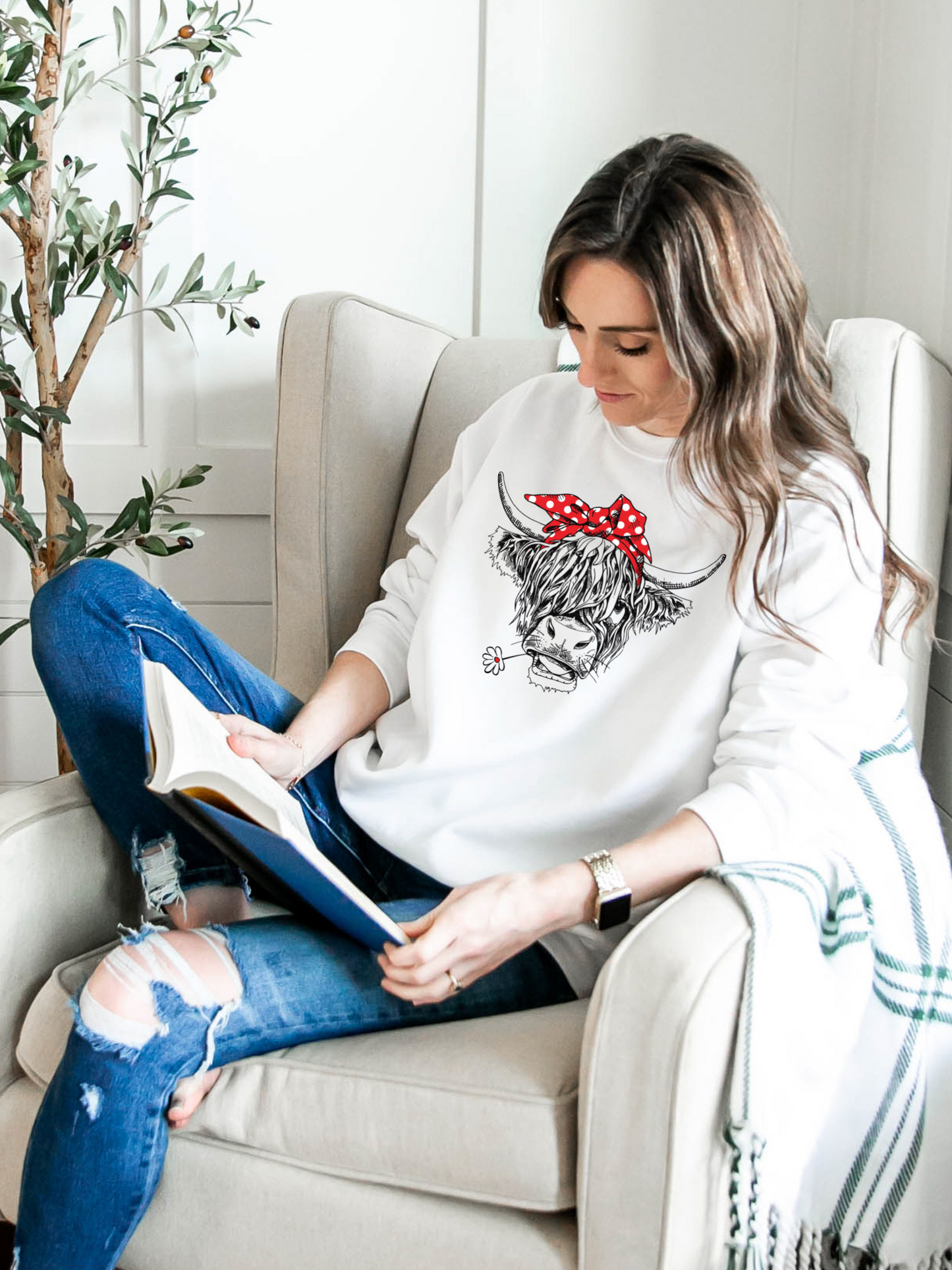 Red Bow Cow Sweatshirt | Bow Cow Sweatshirt | worthylovedforgiven